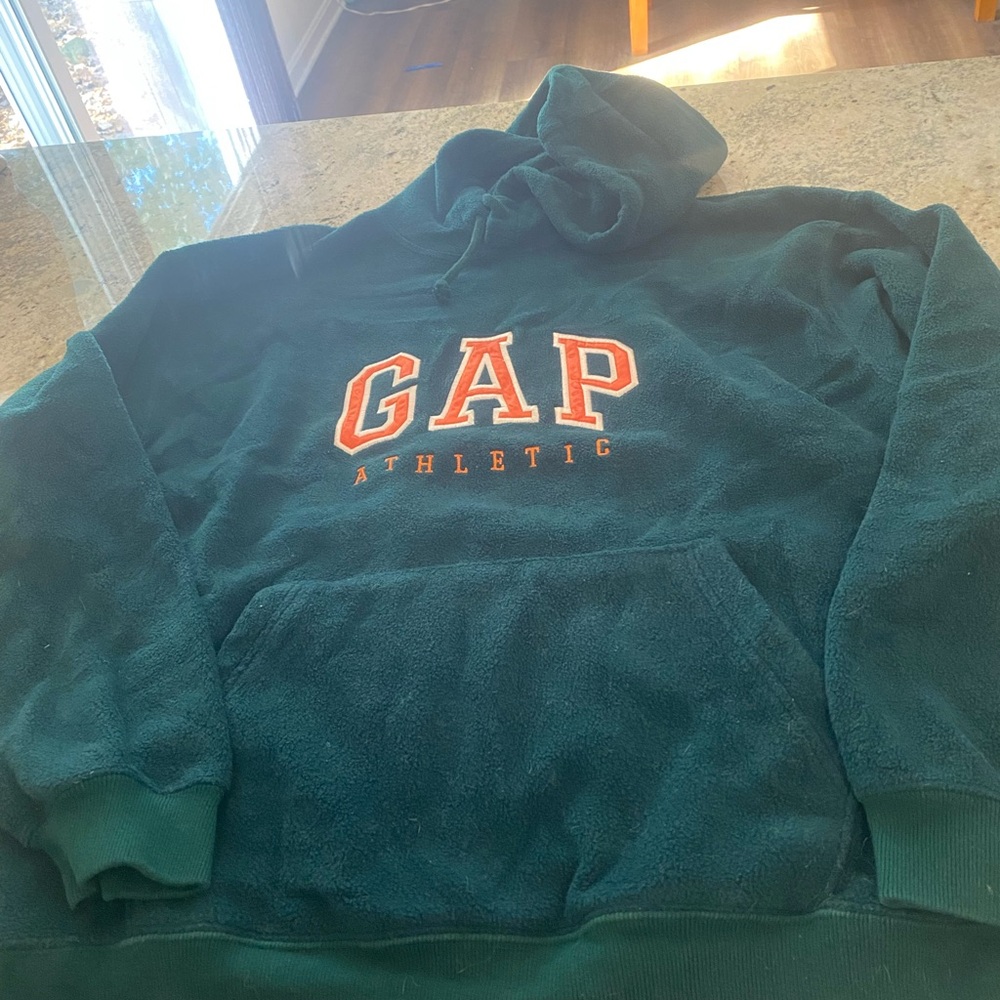 GAP Vintage Green Hoodie with Bold Orange Lettering